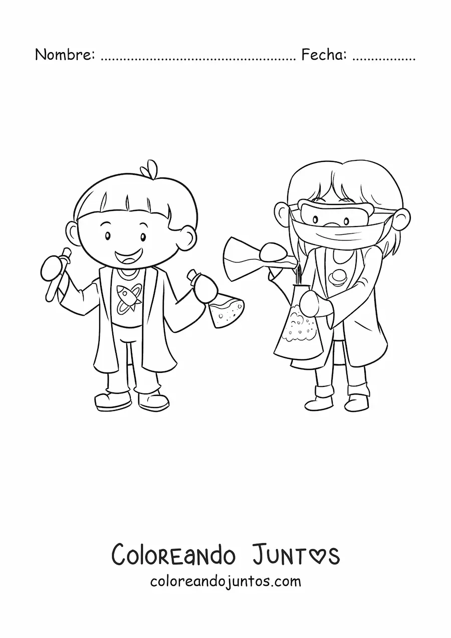 Imagen para colorear de científicos kawaii animados