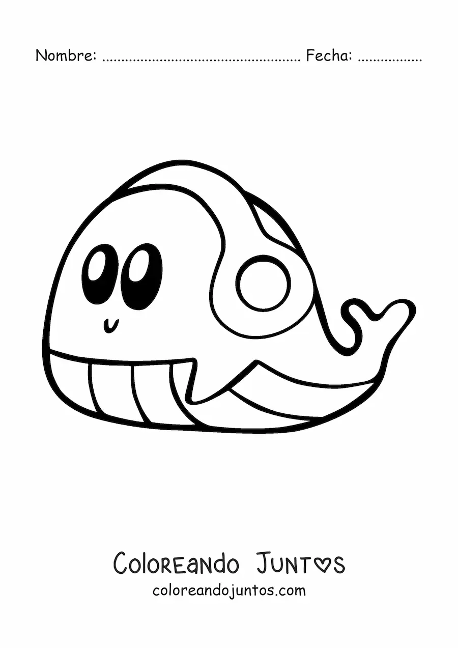 Imagen para colorear de ballena kawaii grande escuchando música con audífonos