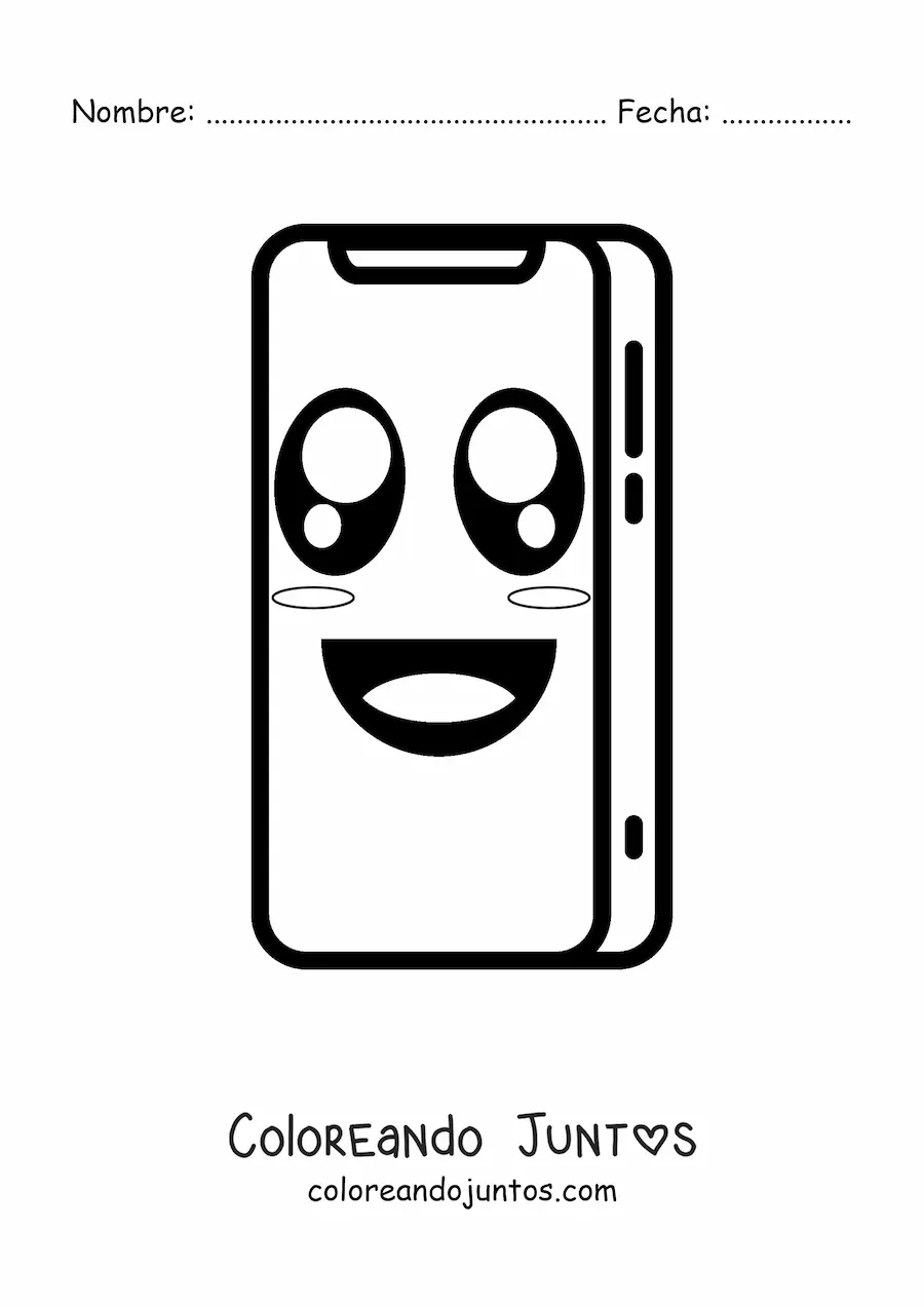 Imagen para colorear de teléfono inteligente kawaii fácil