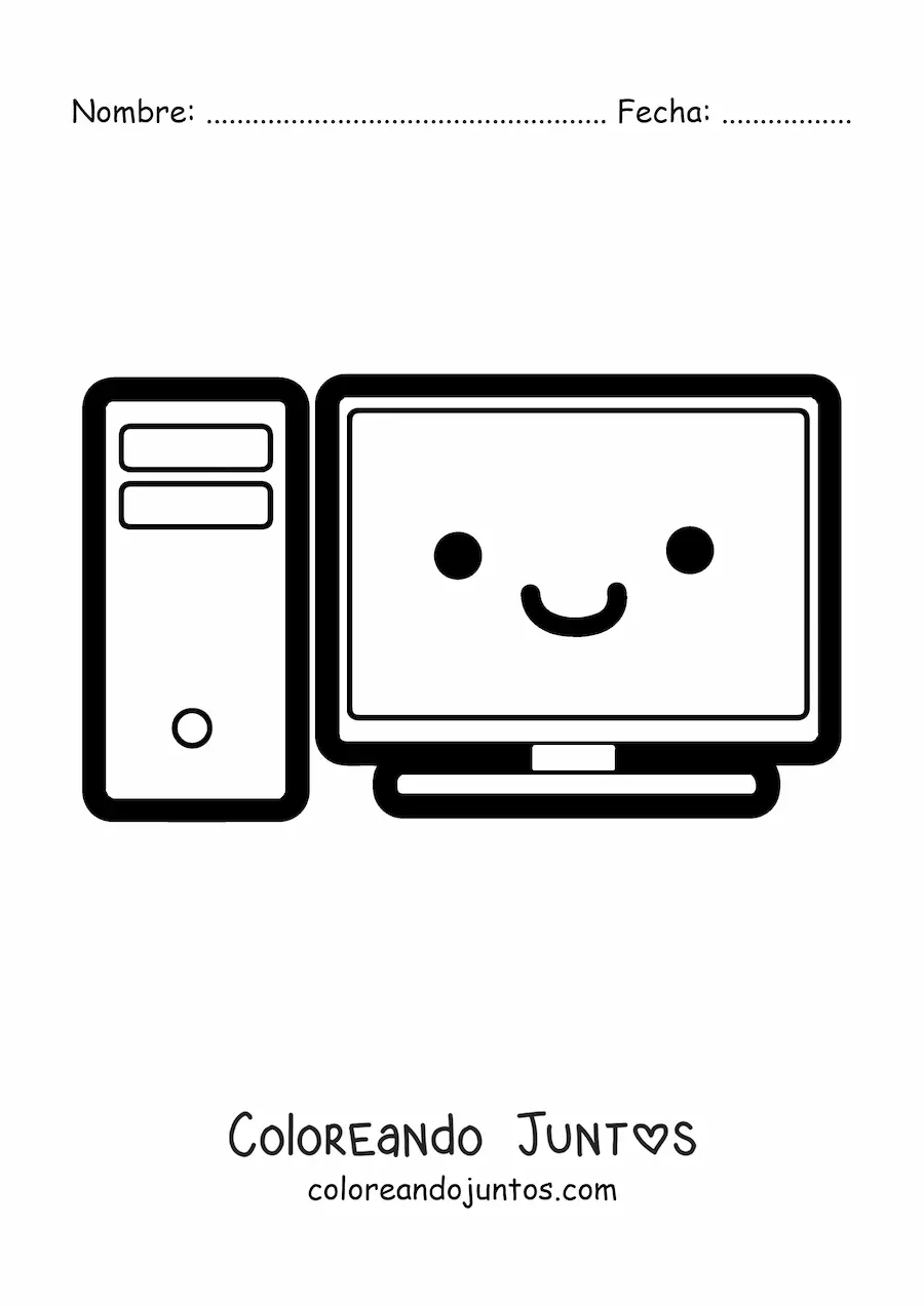 Imagen para colorear de computadora kawaii