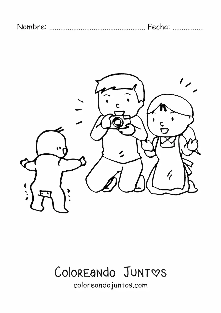 Imagen para colorear de padres tomando una foto a su bebé