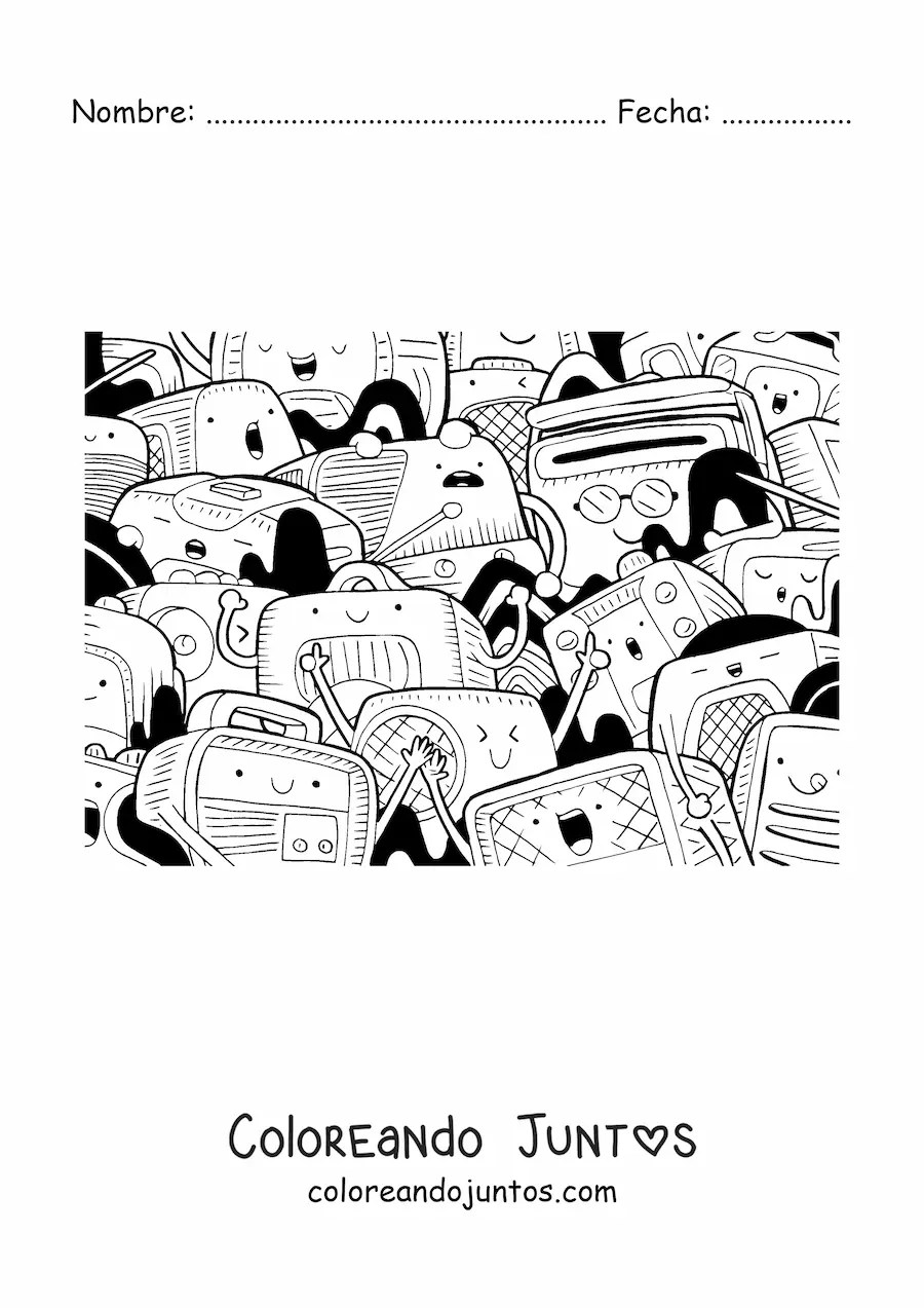 Imagen para colorear de radios animadas kawaii