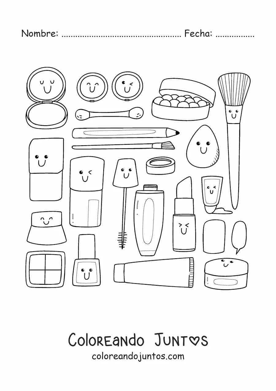 Imagen para colorear de cosas de maquillaje animadas