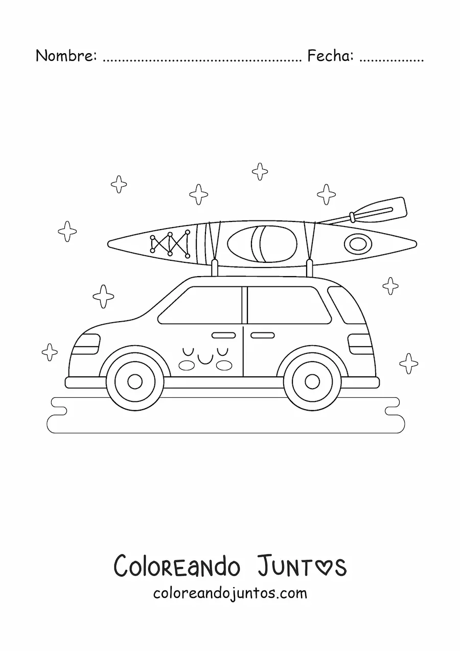 Imagen para colorear de auto kawaii de paseo