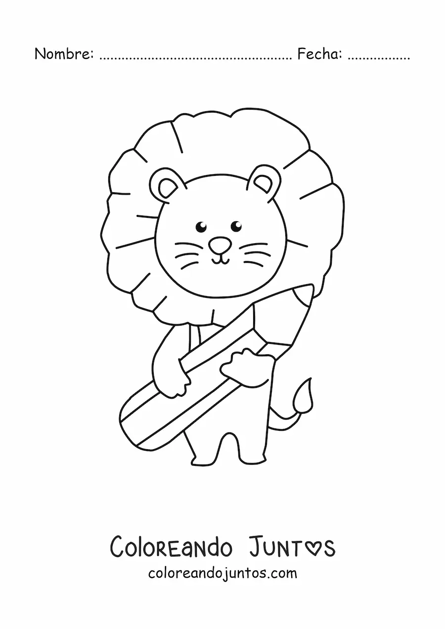 Imagen para colorear de león kawaii con lápiz
