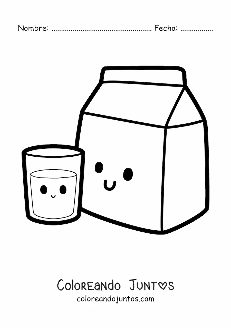 Imagen para colorear de vaso de leche kawaii