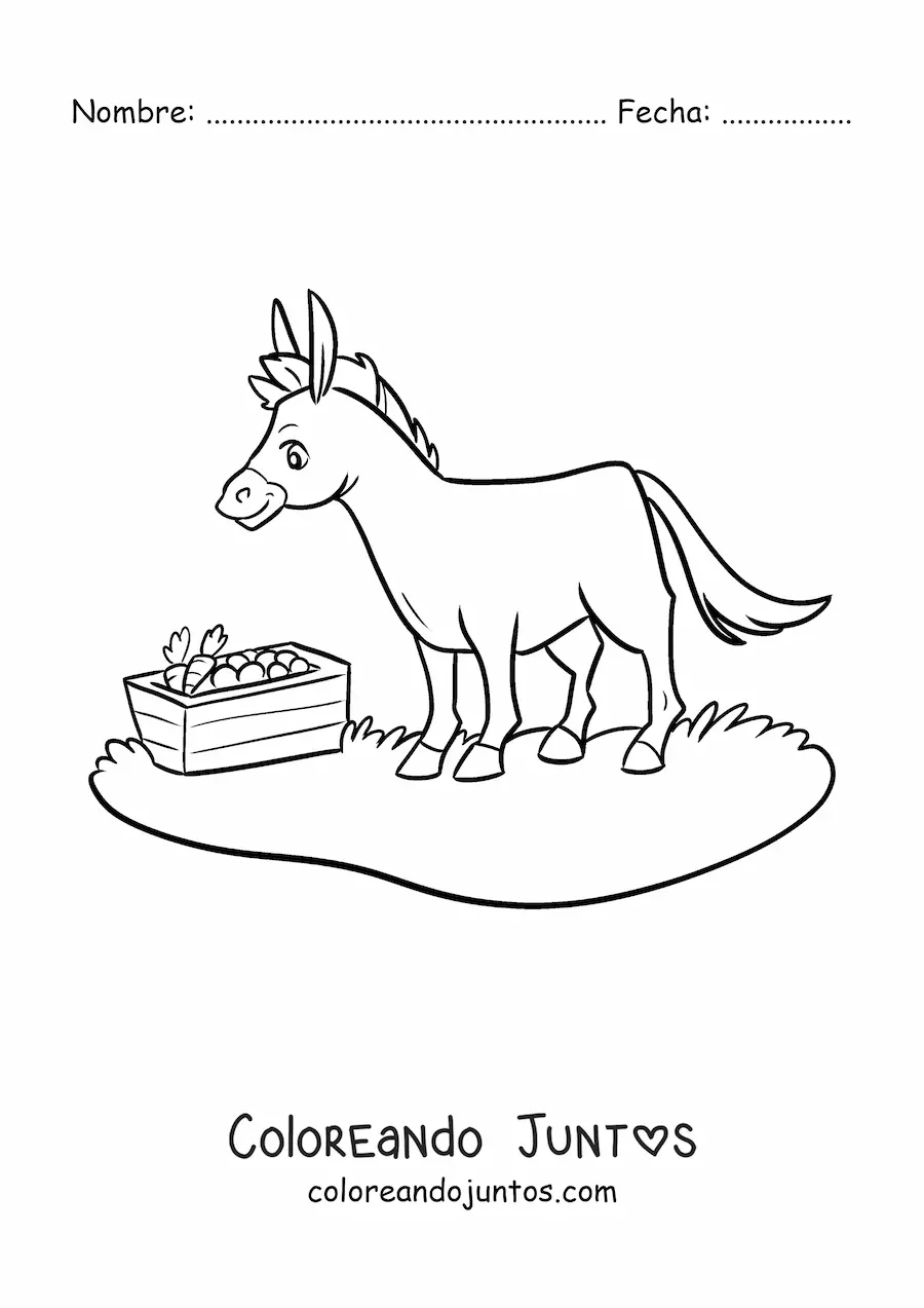 Imagen para colorear de burro kawaii comiendo
