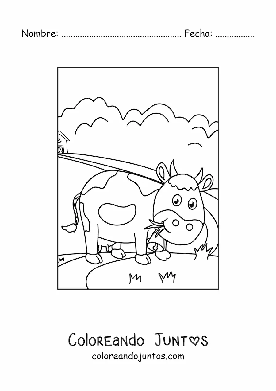 Imagen para colorear de vaca animada pastando
