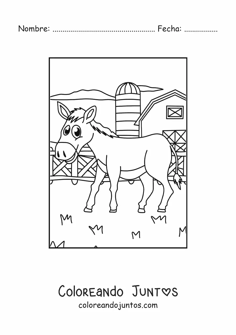 Imagen para colorear de burro animado en la granja