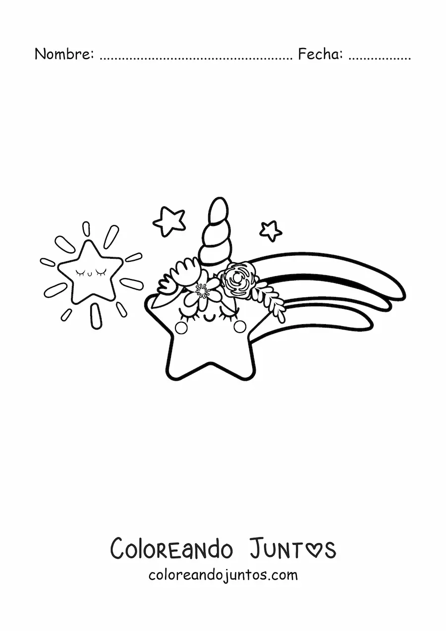 Imagen para colorear de estrella fugaz kawaii