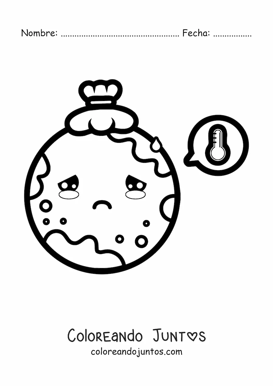 Imagen para colorear de planeta Tierra enfermo kawaii
