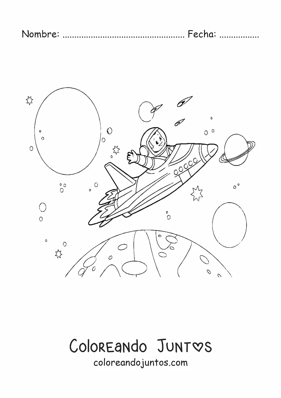 Imagen para colorear de viaje espacial entre planetas