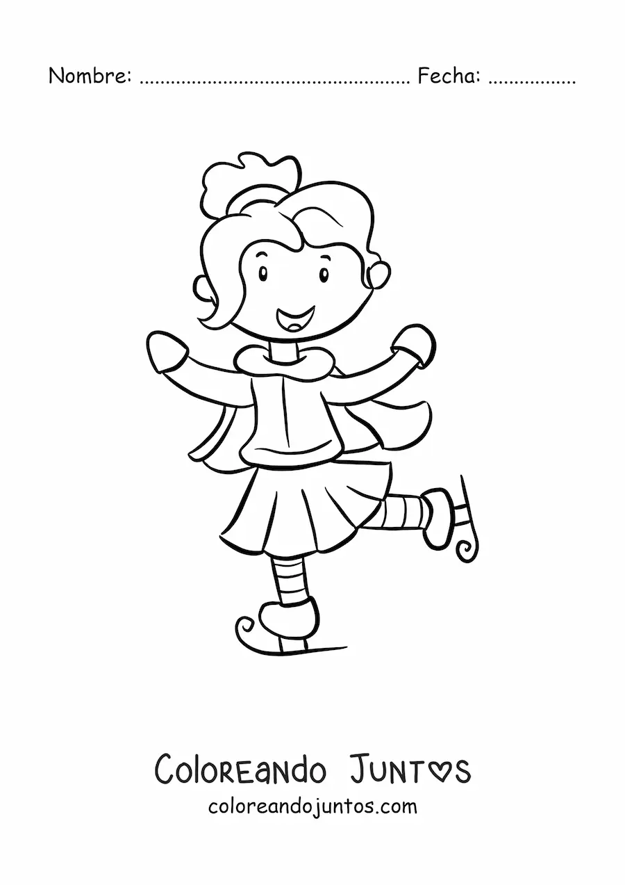 Imagen para colorear de niña patinando sobre hielo