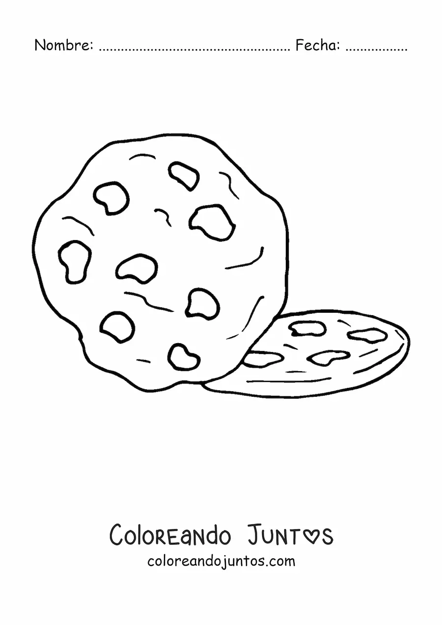 Imagen para colorear de dos galletas con chispas de chocolate
