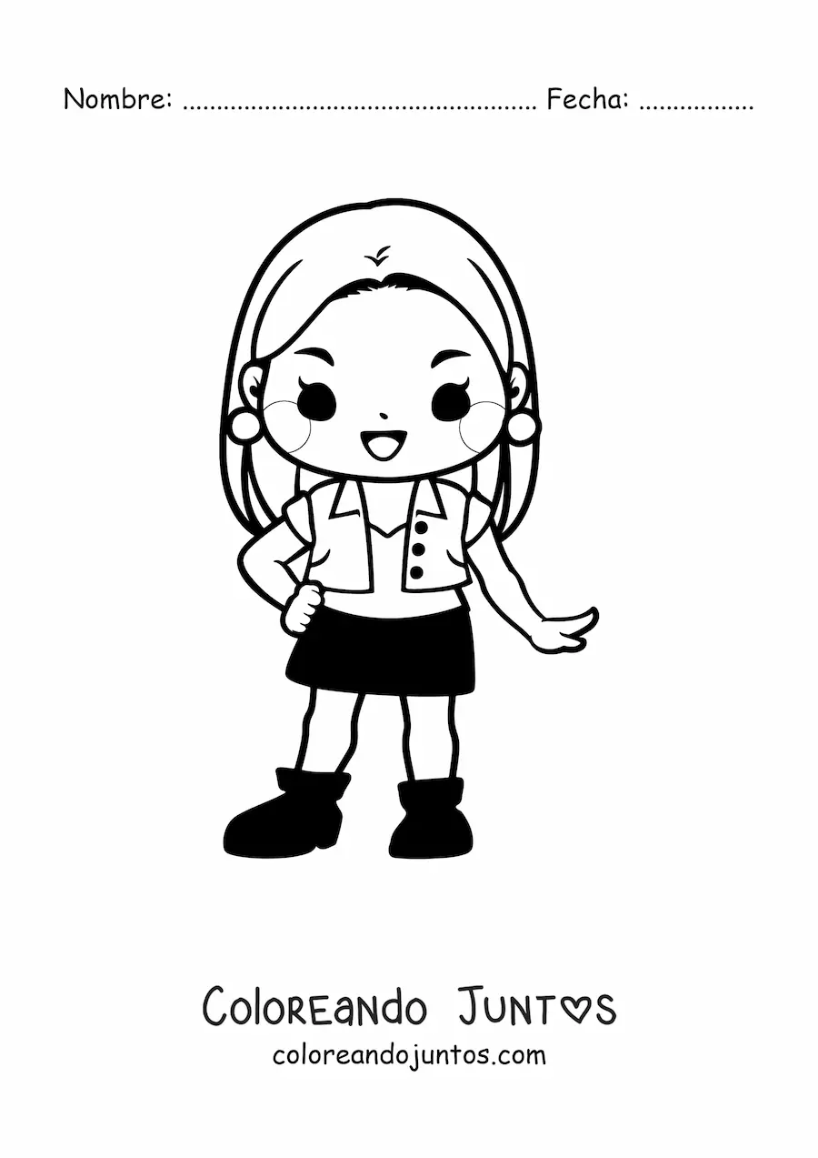 Imagen para colorear de niña kawaii animada con ropa casual