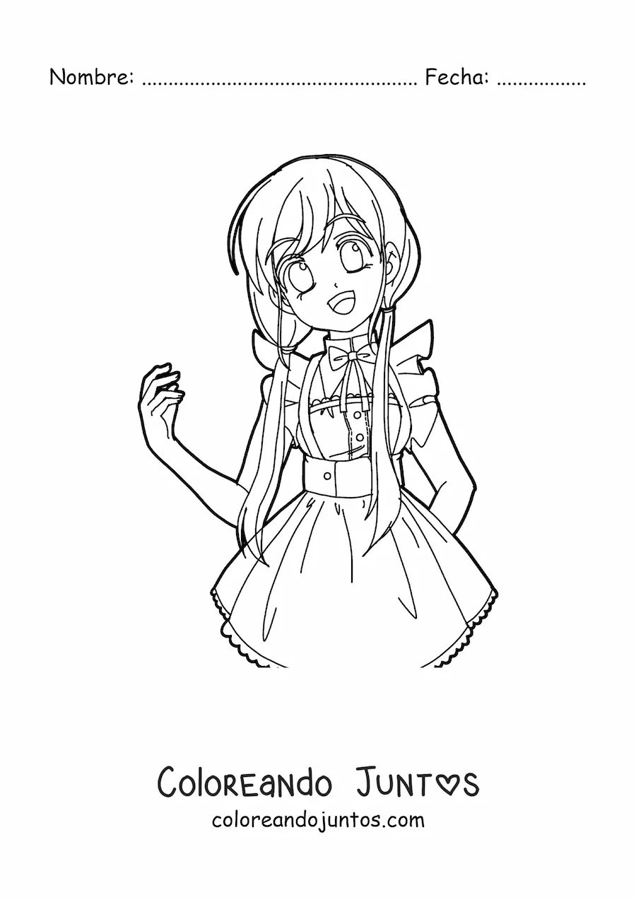 Imagen para colorear de chica kawaii estilo anime con hermoso vestido