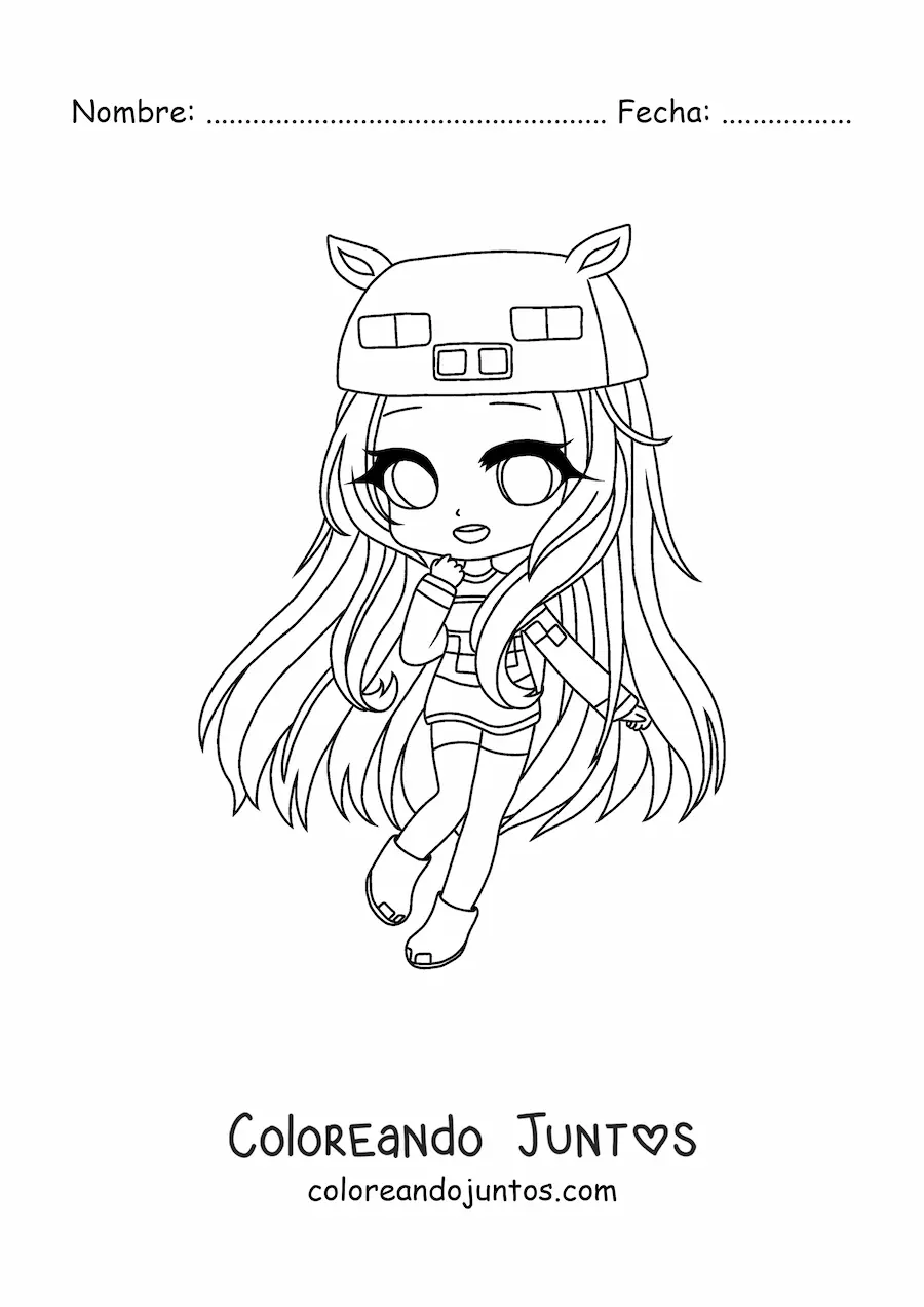 Imagen para colorear de chica fashion kawaii chibi con suéter y gorro