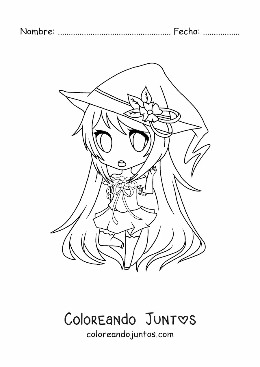 Imagen para colorear de chica fashion kawaii chibi con disfraz de bruja