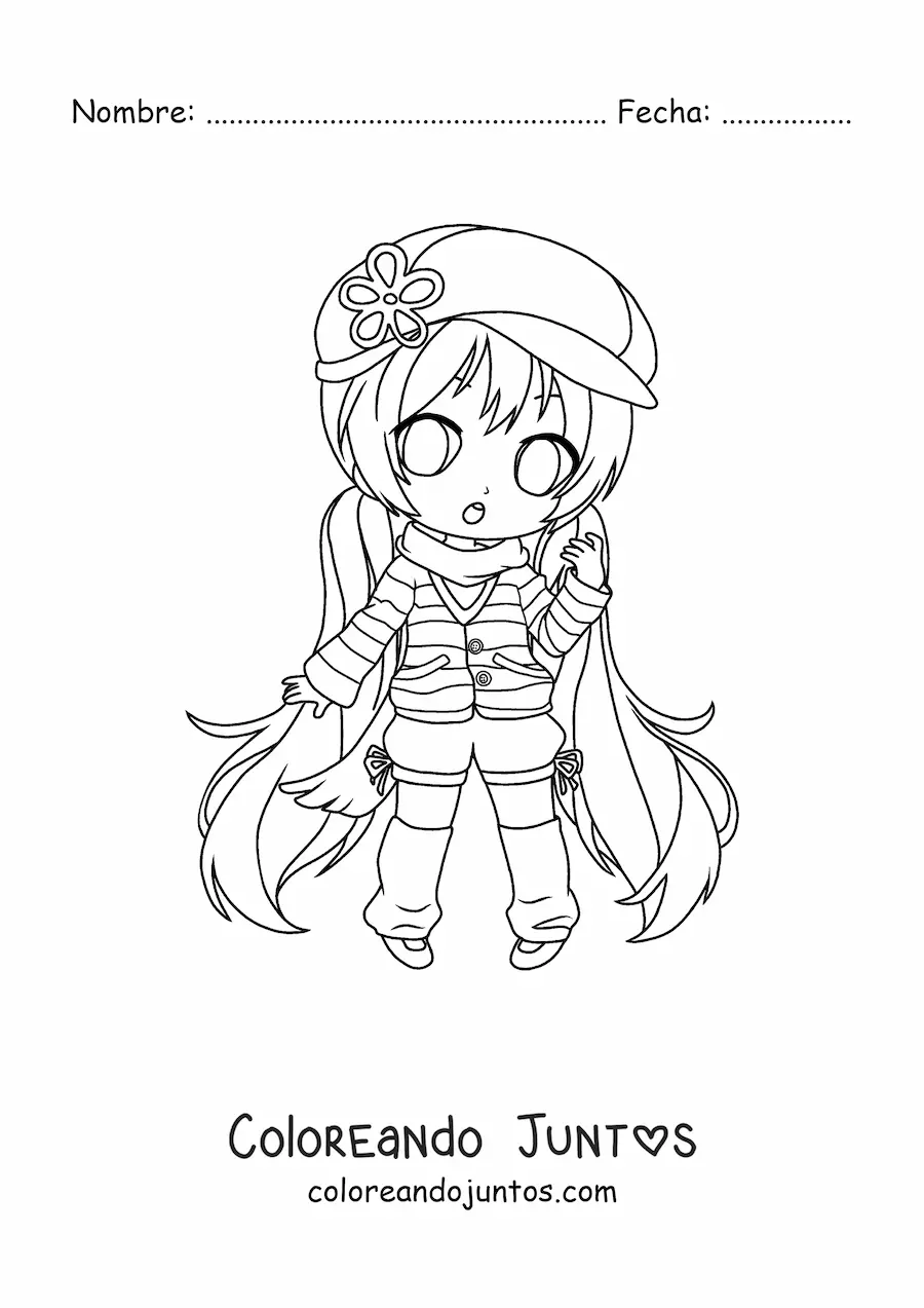 Imagen para colorear de chica fashion kawaii chibi con moda de invierno