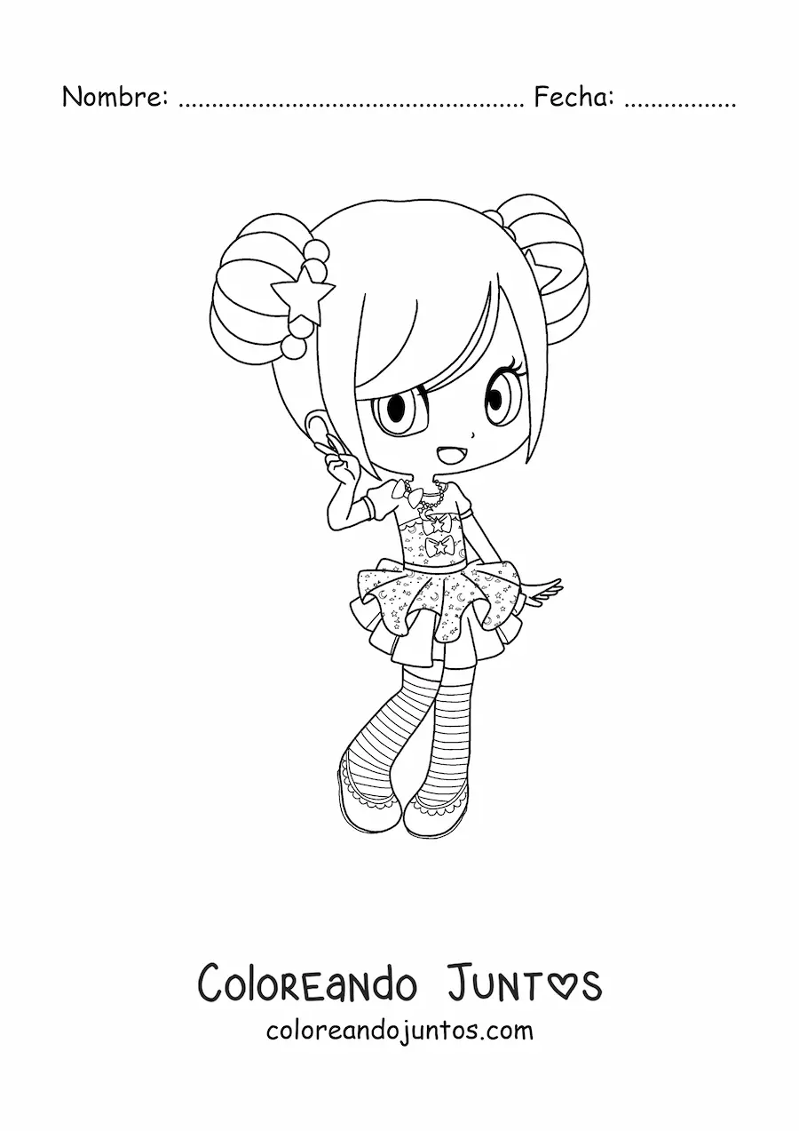 Imagen para colorear de chica fashion kawaii chibi con falda bonita