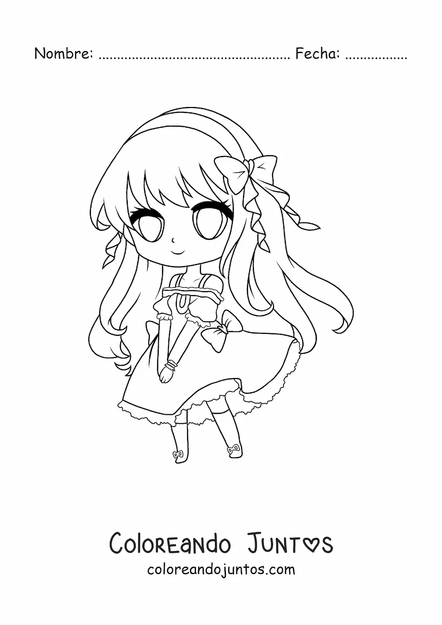 Imagen para colorear de chica fashion kawaii chibi con lindo vestido largo