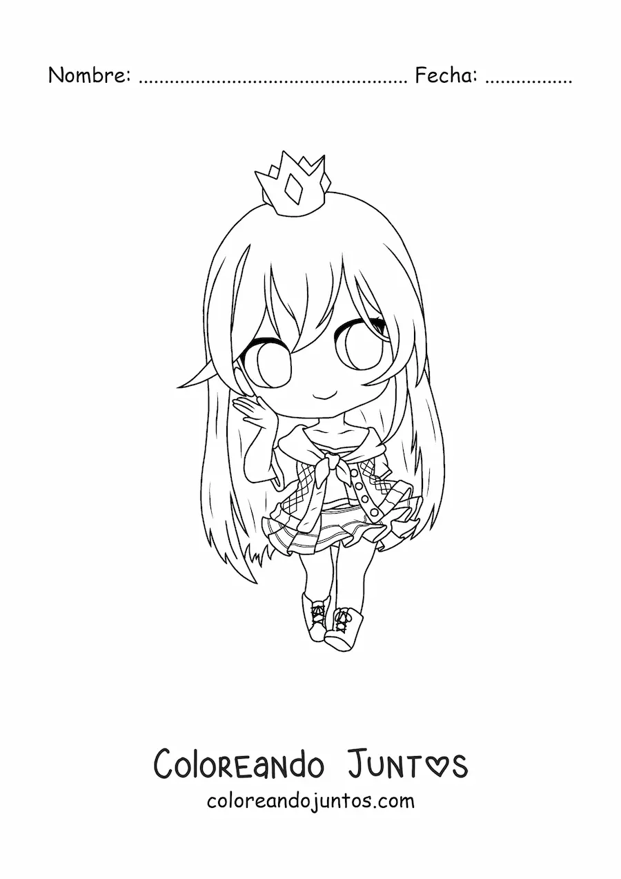 Imagen para colorear de chica fashion kawaii chibi con corona y falda
