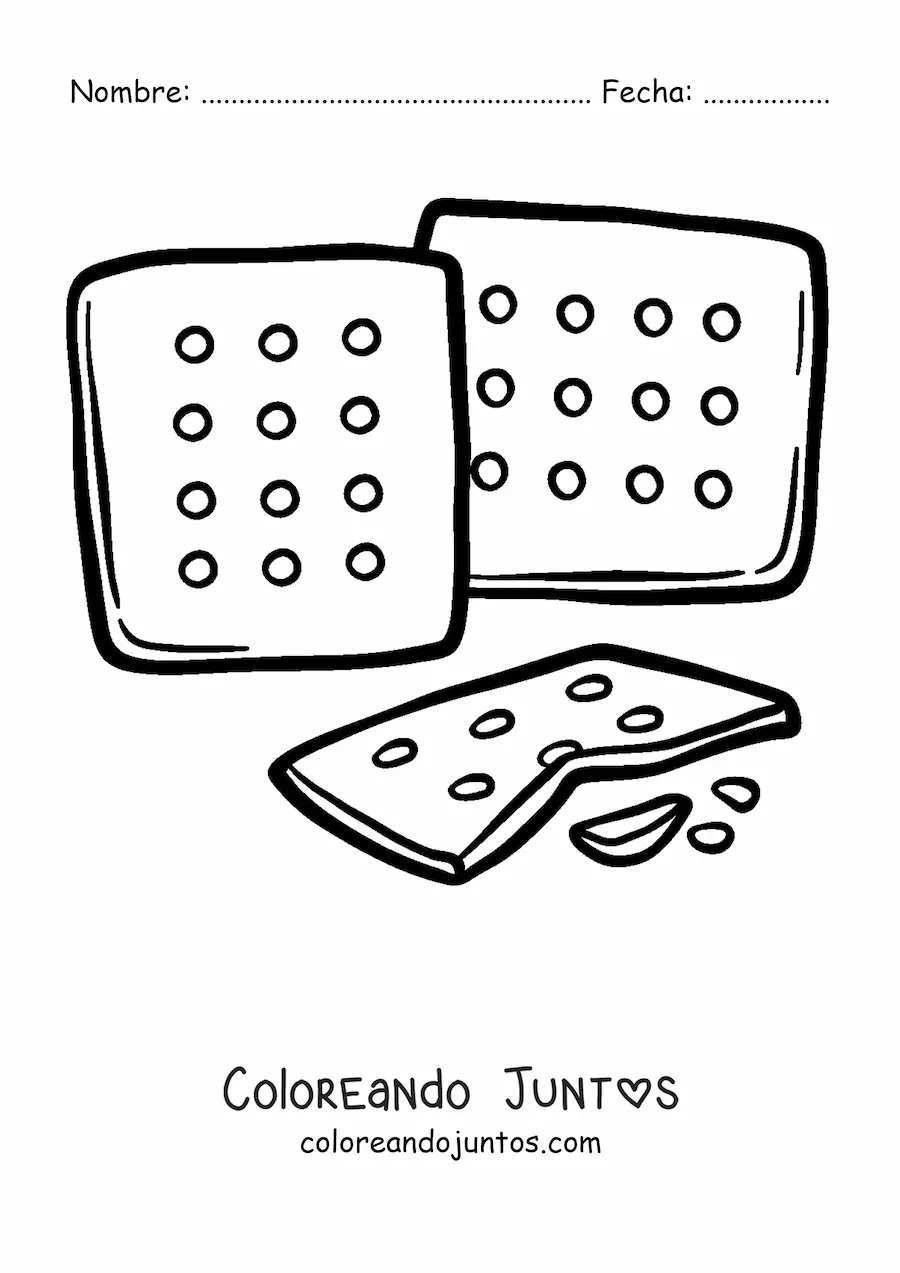 Imagen para colorear de galletas cuadradas y una rota por la mitad