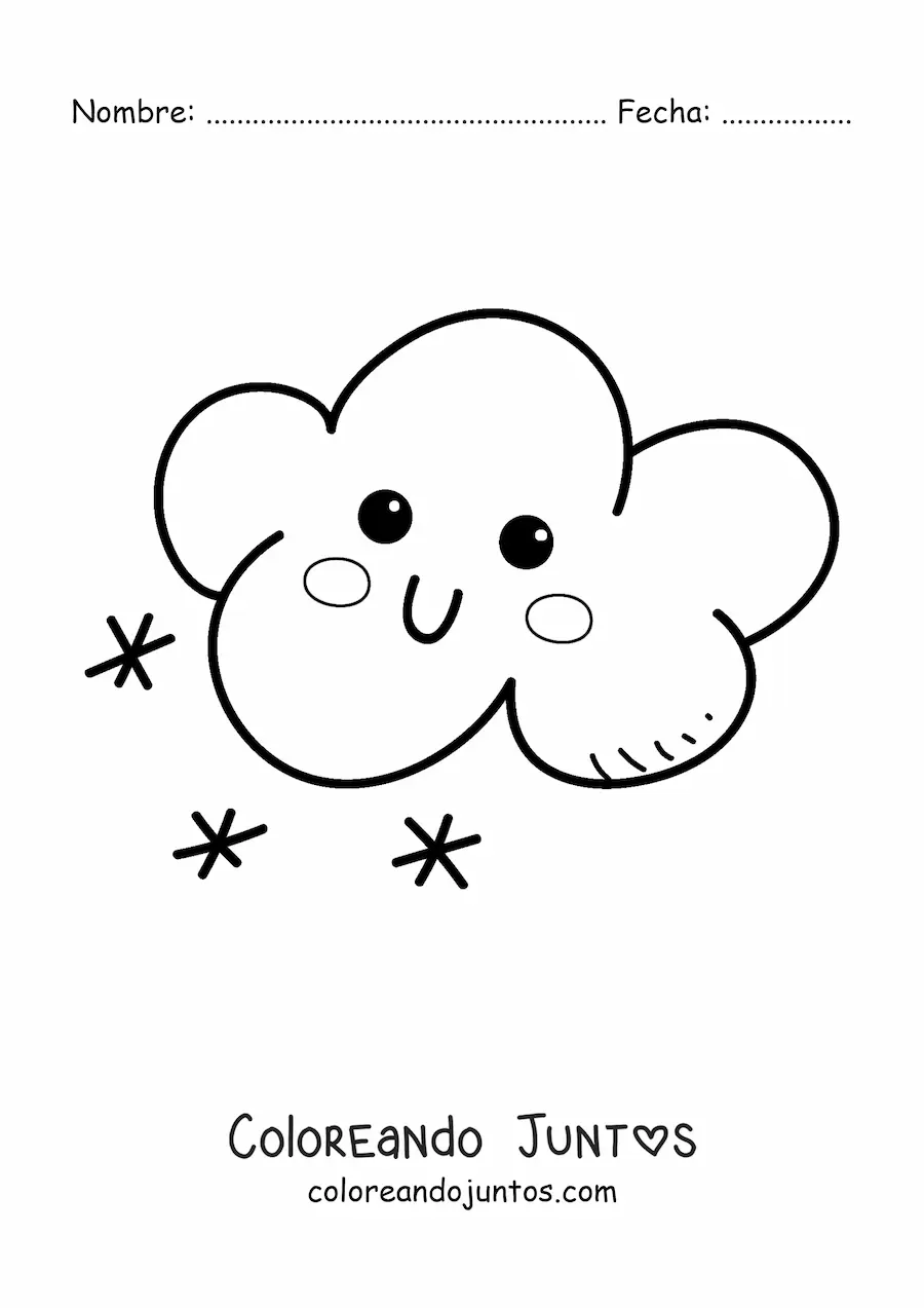 Imagen para colorear de nube kawaii animada con nieve