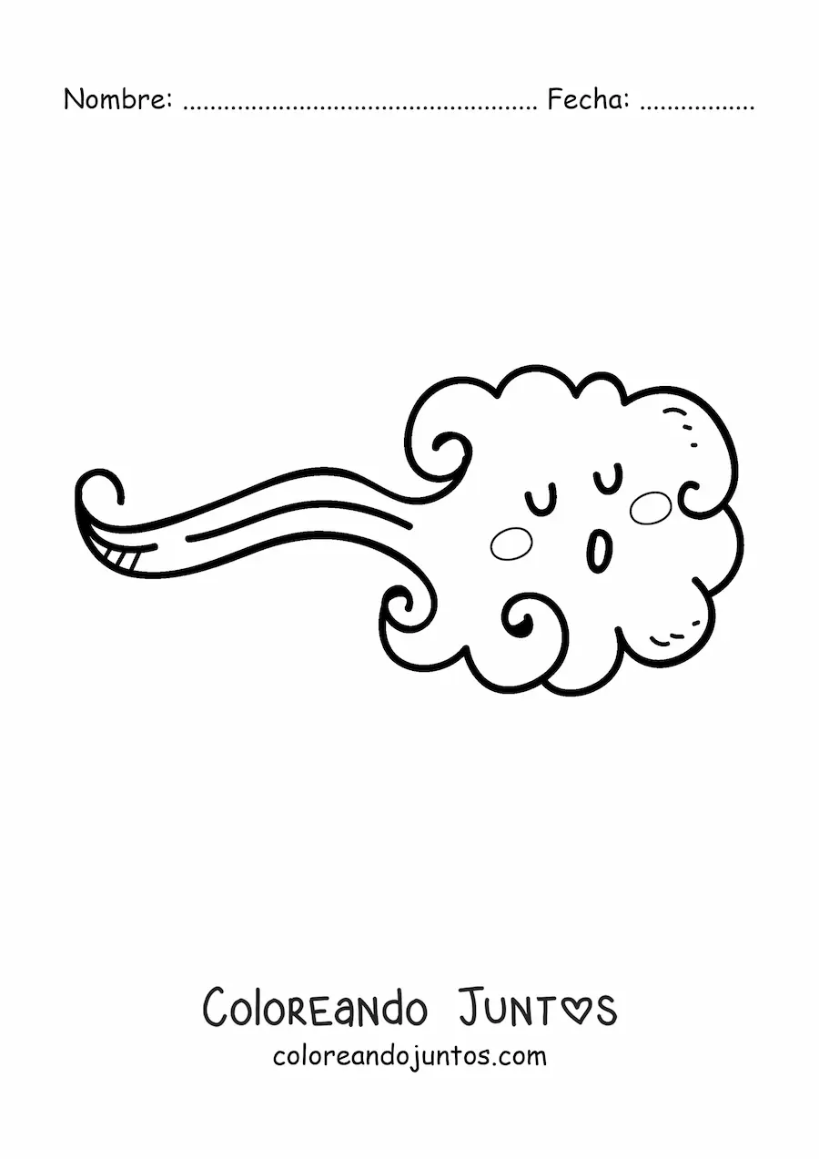 Imagen para colorear de ráfaga de viento kawaii animada
