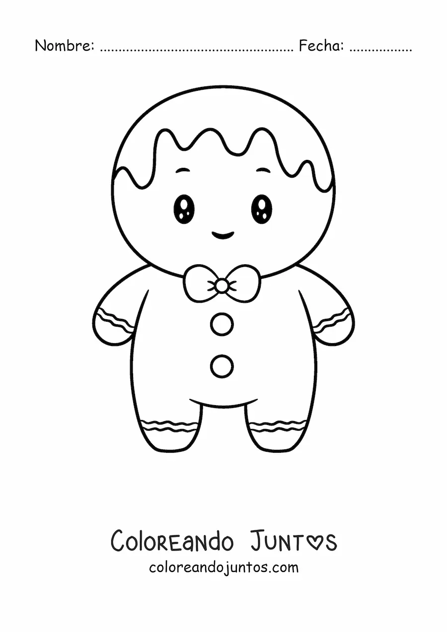 Imagen para colorear de un hombre de jengibre kawaii