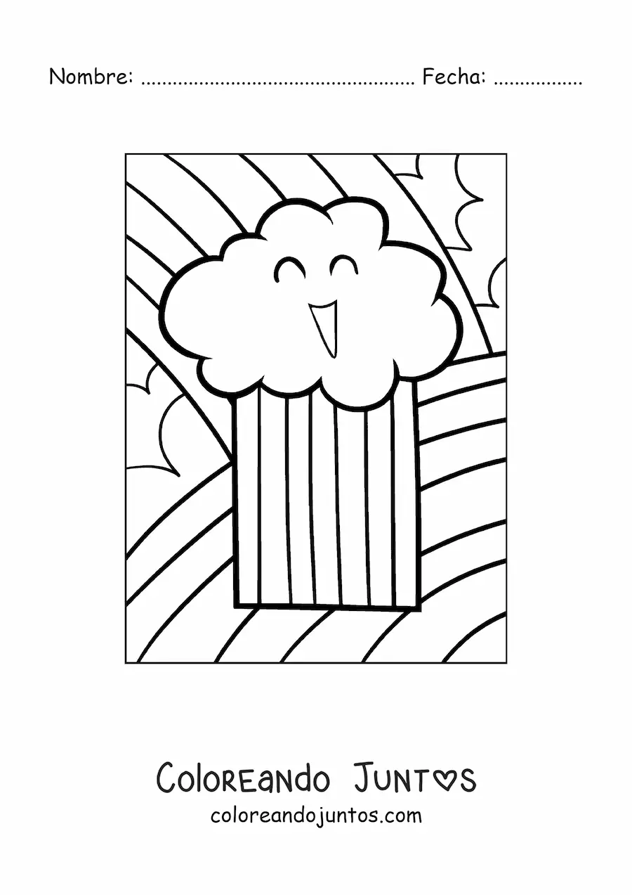 Imagen para colorear de nube bonita animada con arcoíris
