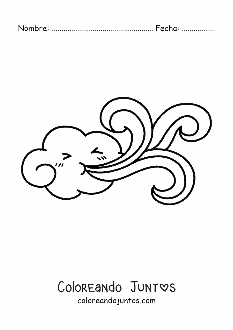 Imagen para colorear de nube kawaii soplando