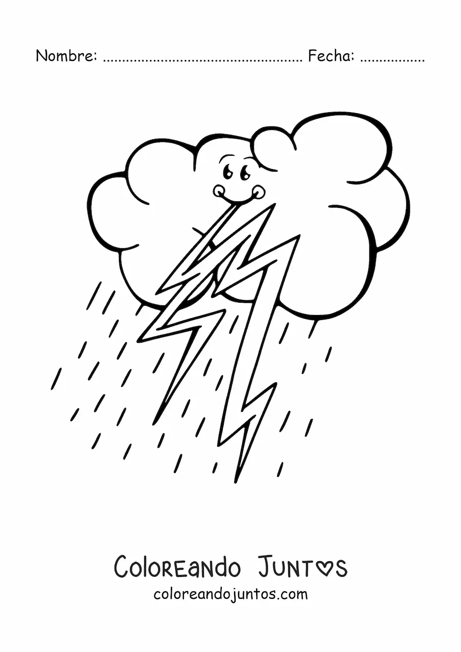 Imagen para colorear de tormenta kawaii