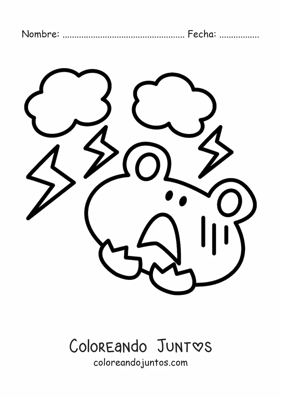 Imagen para colorear de rana animada asustada por una tormenta