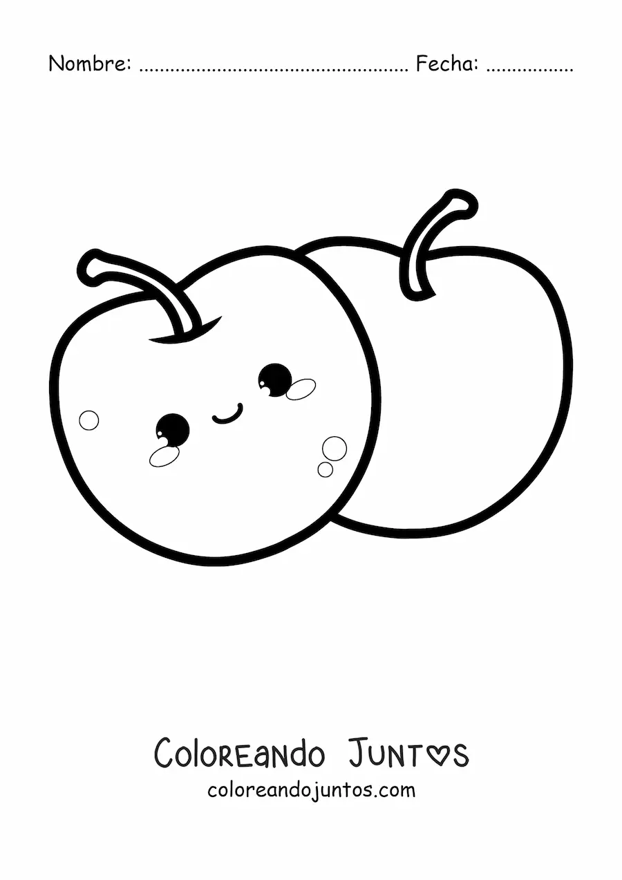 Imagen para colorear de dos cerezas kawaii