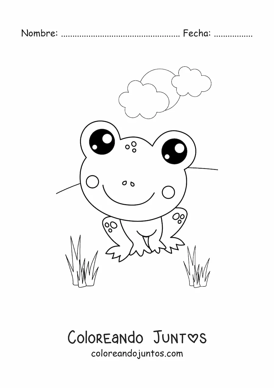Imagen para colorear de rana kawaii en primavera
