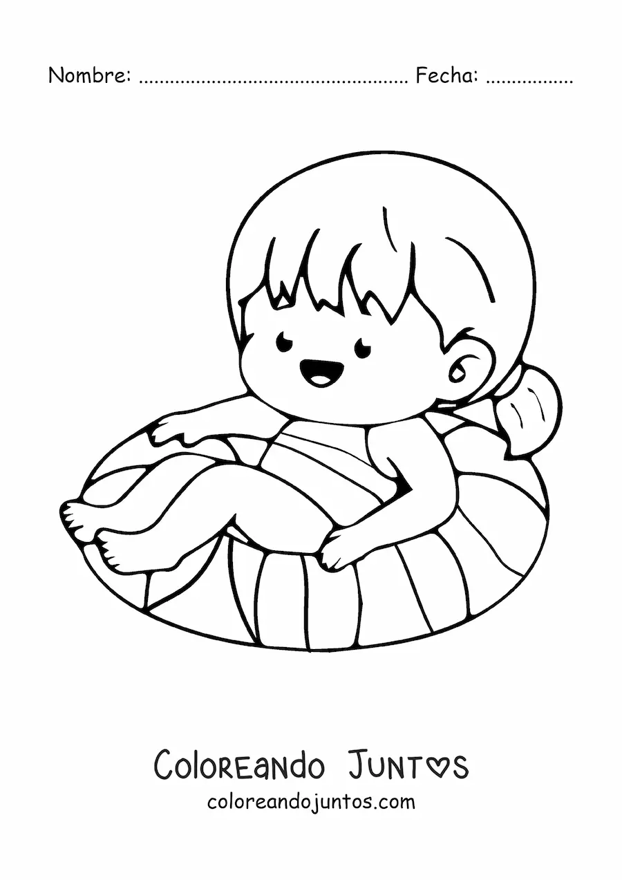 Imagen para colorear de niña kawaii en verano