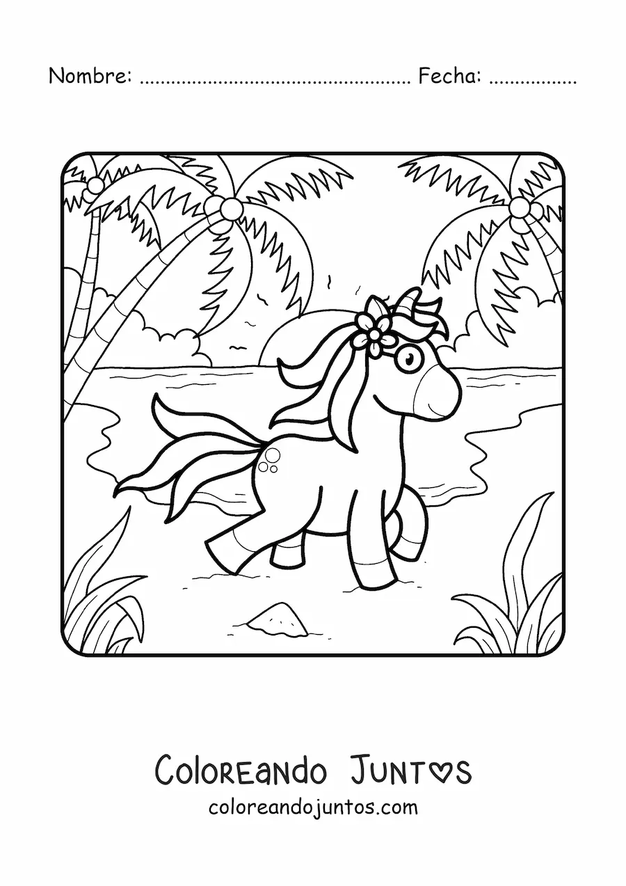 Imagen para colorear de unicornio de paseo en verano