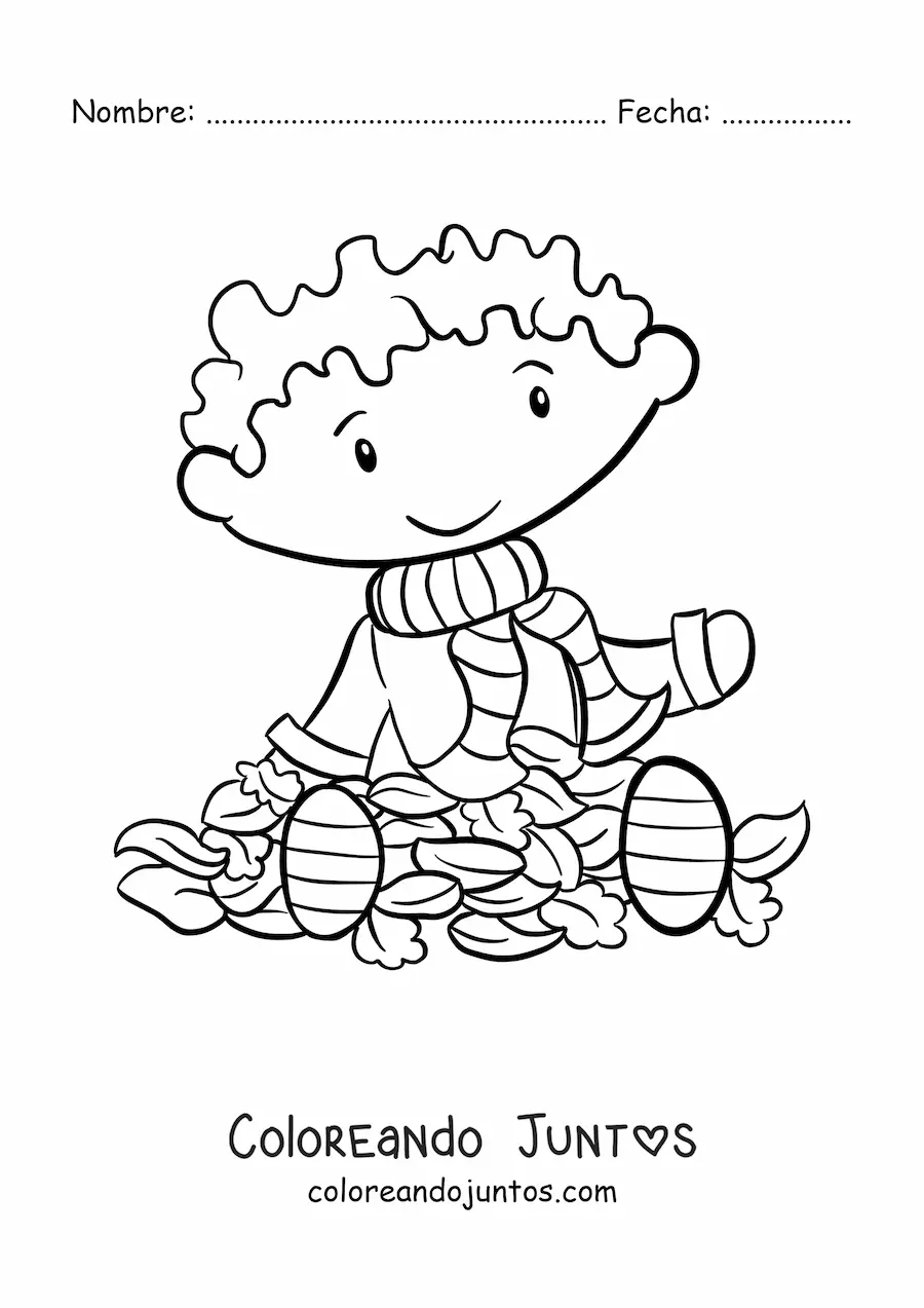Imagen para colorear de niño en otoño