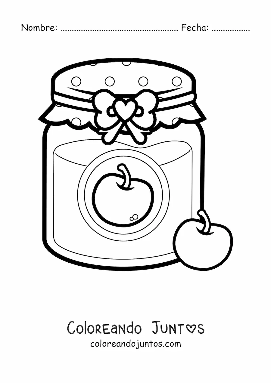 Imagen para colorear de un frasco de jalea de cereza con una cereza al lado