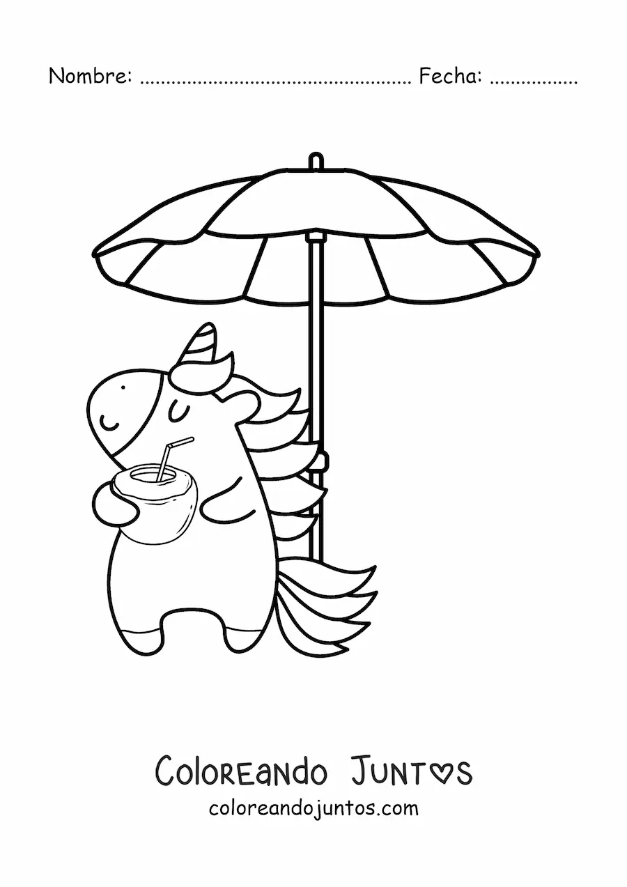 Imagen para colorear de unicornio animado en la playa