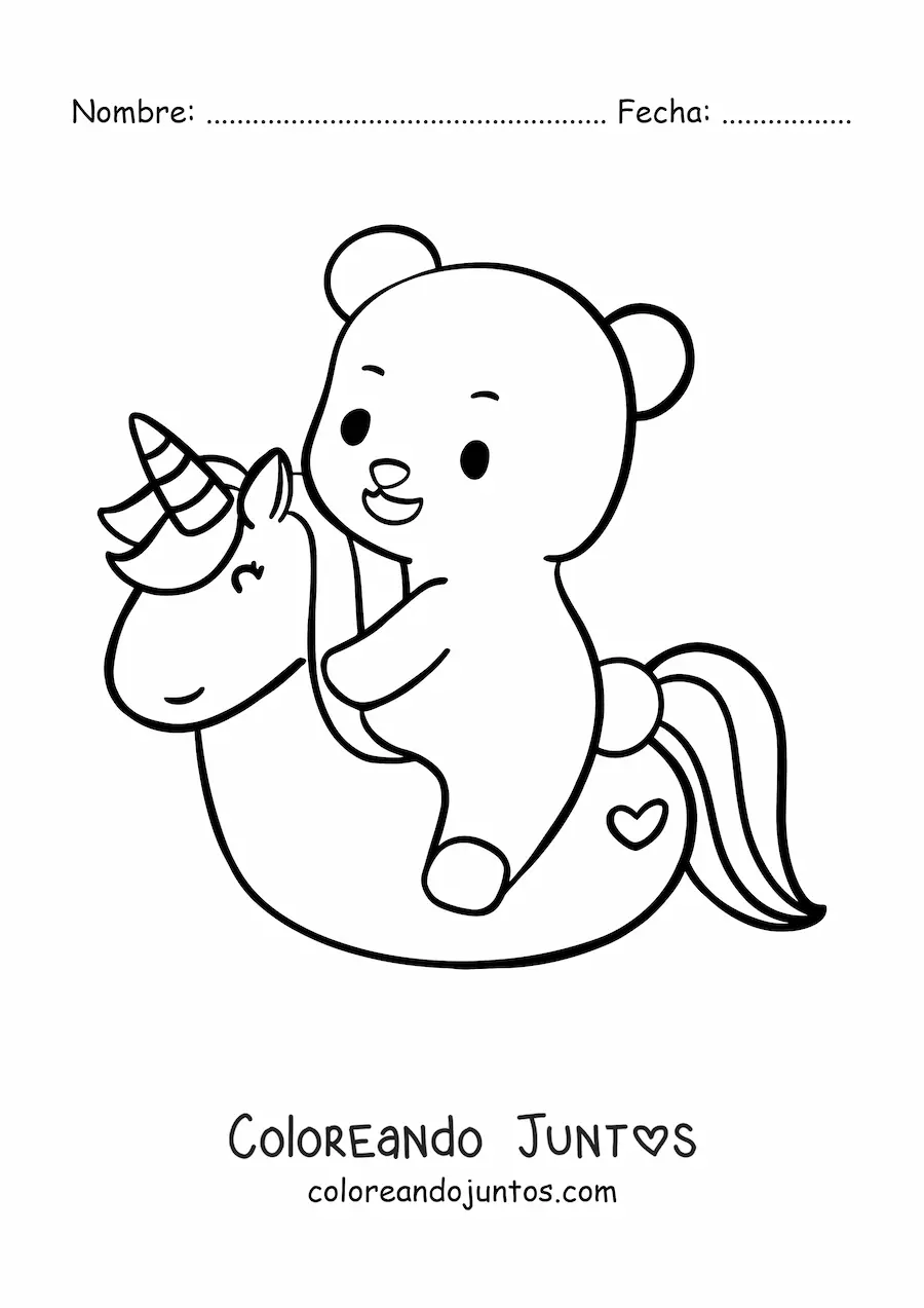 Imagen para colorear de oso kawaii de playa