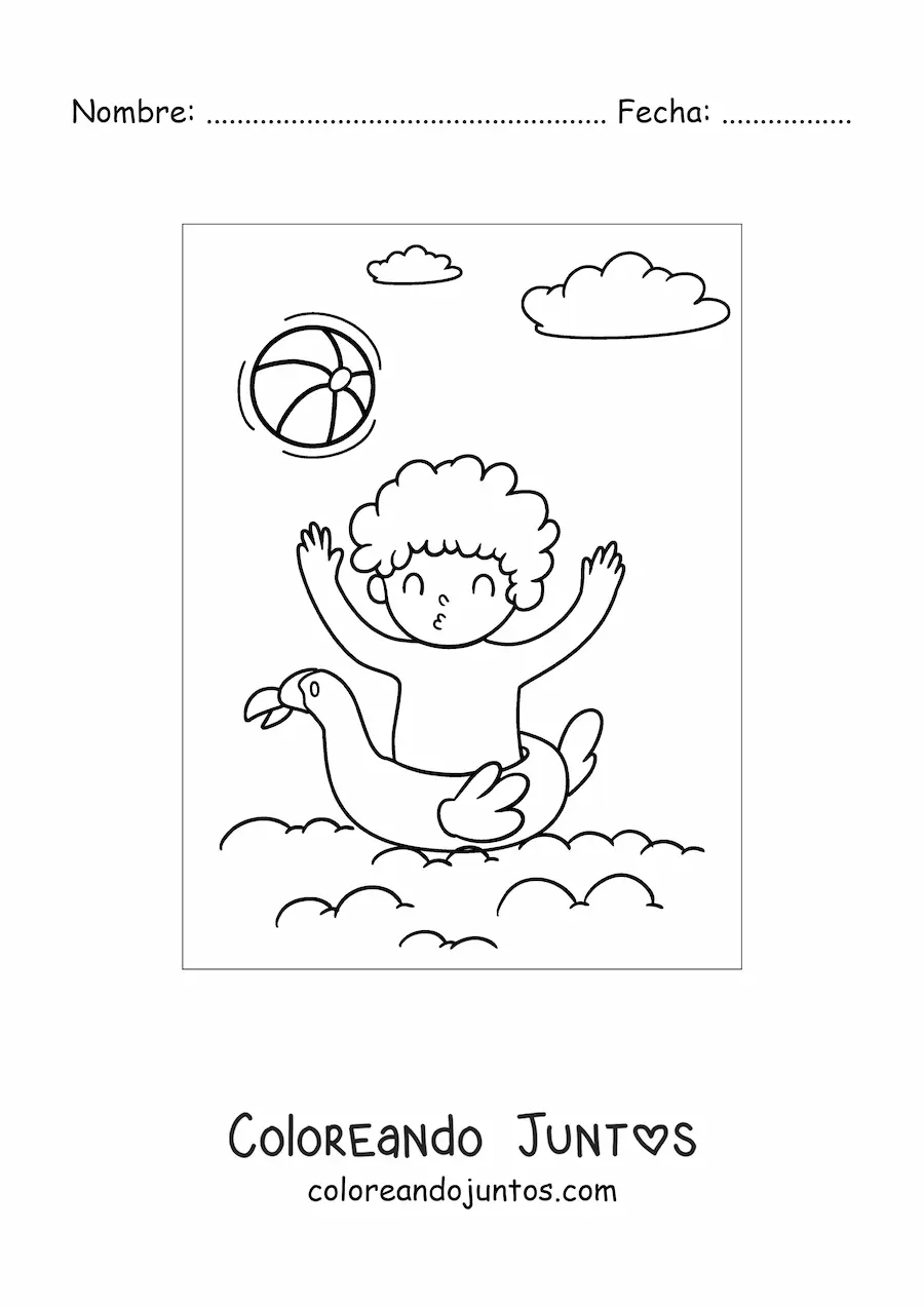Imagen para colorear de niño feliz en el mar