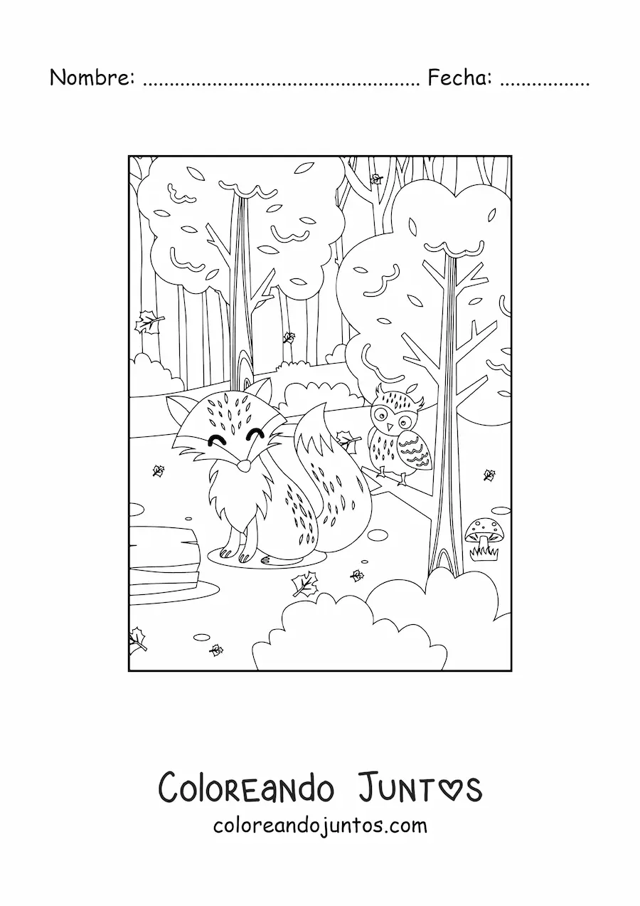 Imagen para colorear de criaturas del bosque kawaii