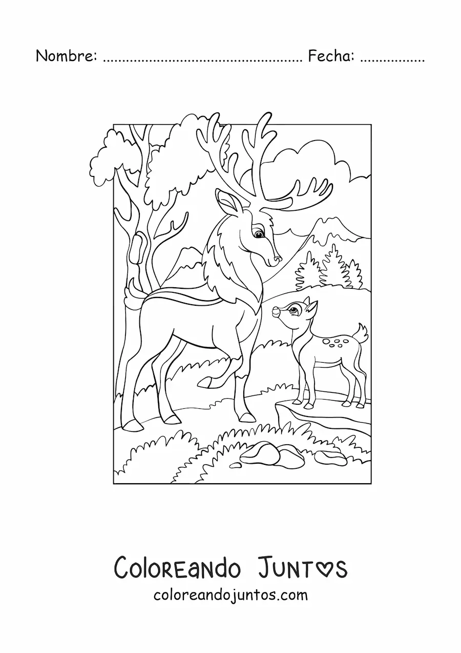 Imagen para colorear de venados en el bosque