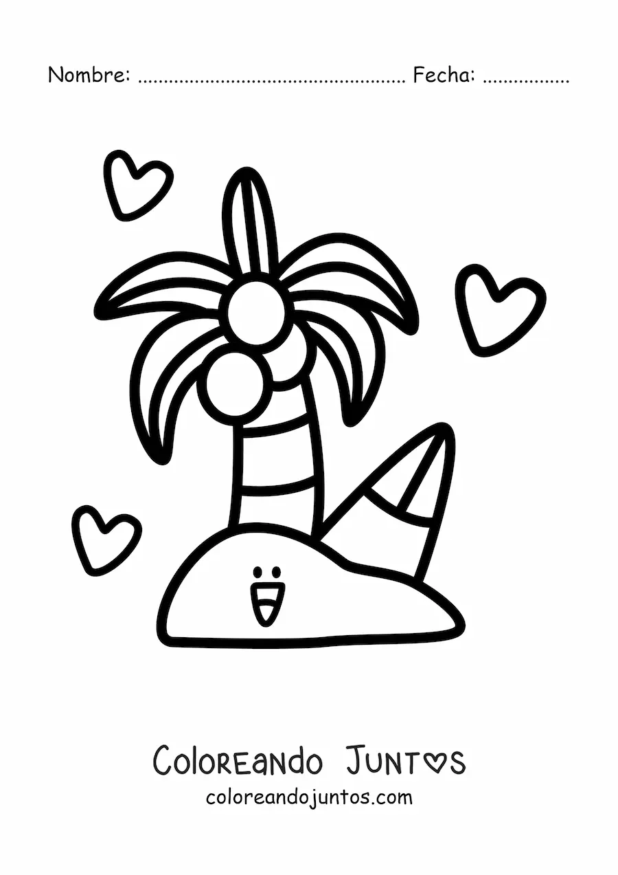 Imagen para colorear de isla animada kawaii
