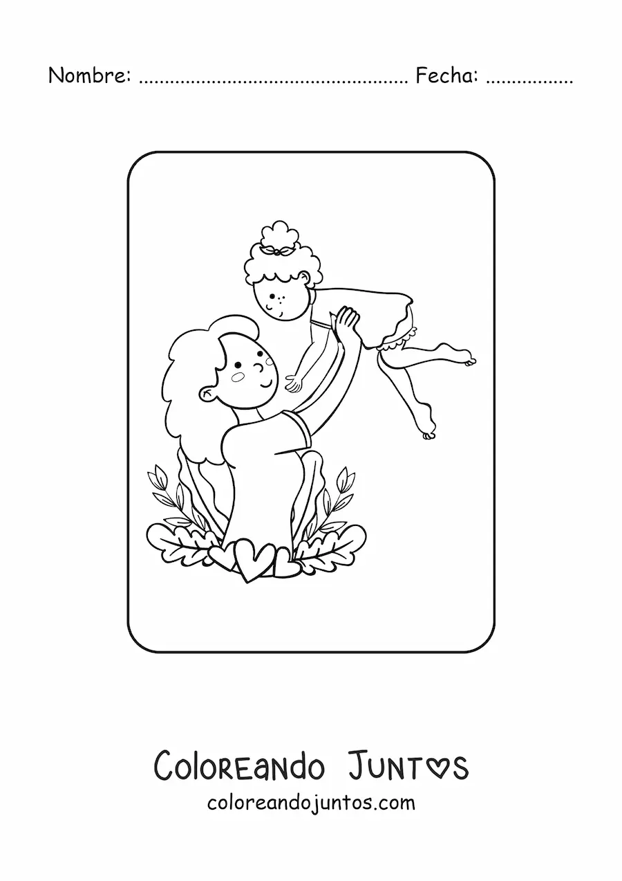 Imagen para colorear de mamá cargando a su hija
