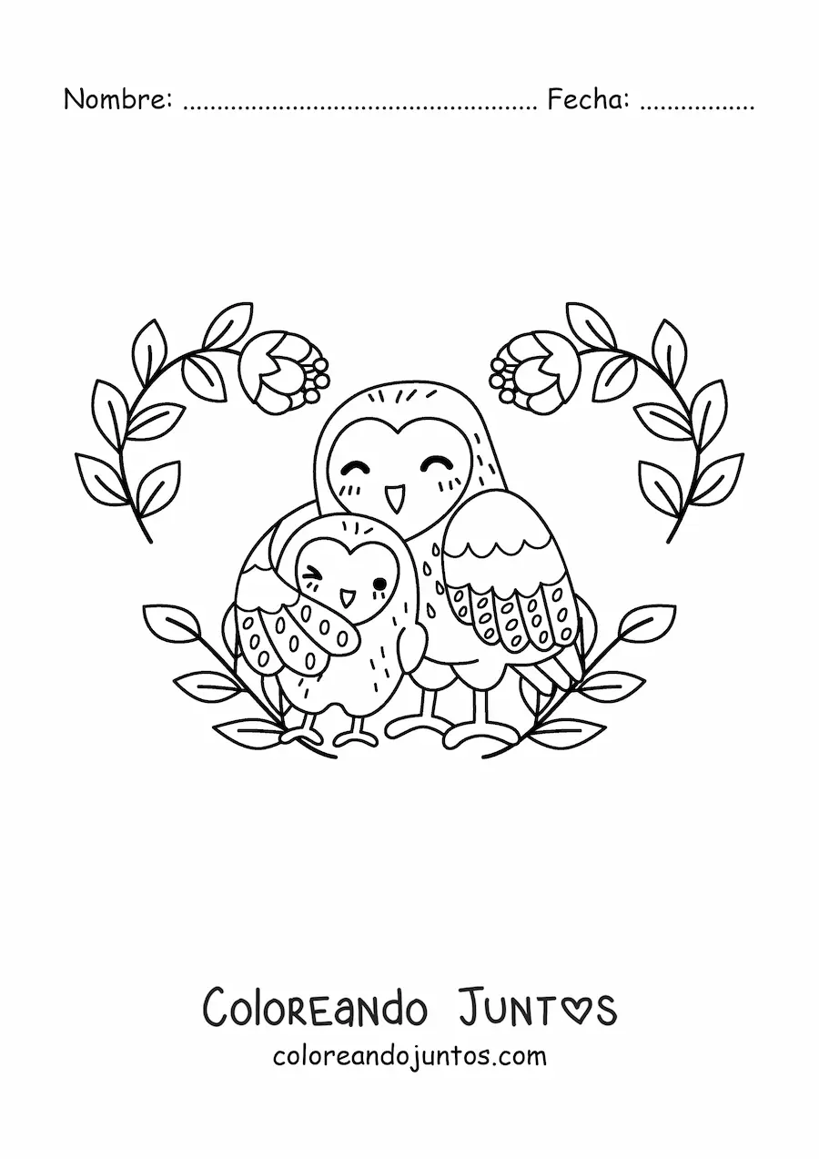 Imagen para colorear de mamá lechuza con su cría