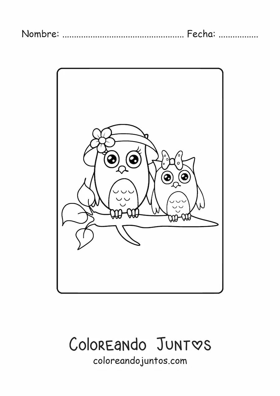 Imagen para colorear de mamá búho con su cría