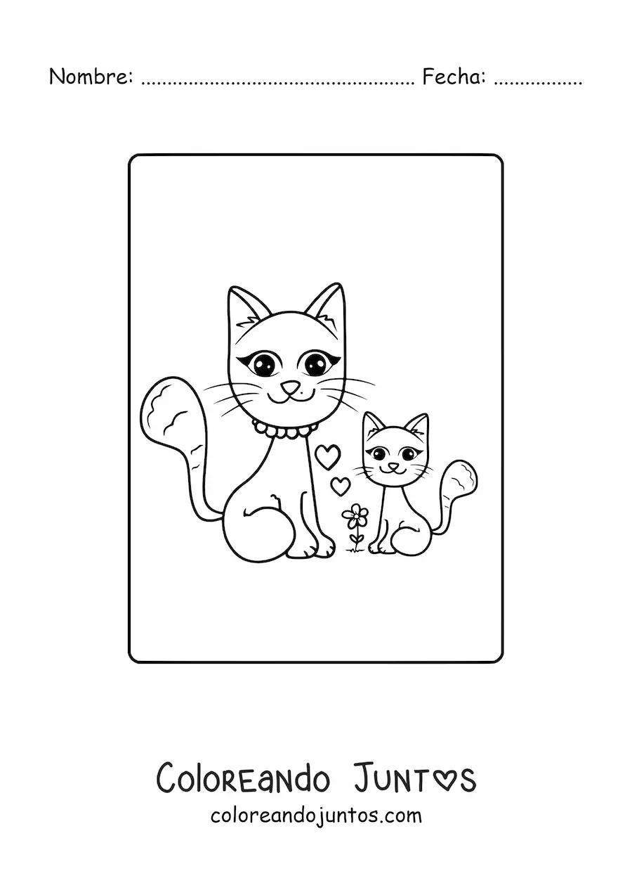 Imagen para colorear de mamá gata con su hija